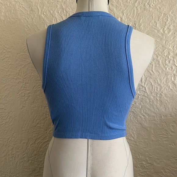Zara Blue High Neck Cropped Tank Top Medium - Picture 3 of 5